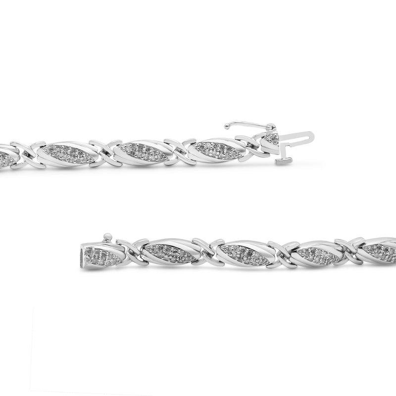 Bids.com .925 Sterling Silver 1.00 Cttw Round Diamond X-Link Bracelet (I-J Color, I2-I3 Clarity) - Size 7.25" Bracelets White Smoke White.Sterling Silver / 7.25