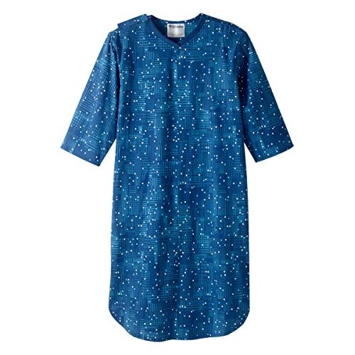 Medline MEN'S NIGHTGOWN WITH DOME CLOSURE, DIGITAL DOT PATTERN, SIZE LARGE (L) Clothing White Smoke