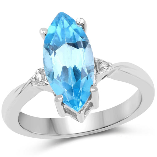 Bids.com 3.67 Carat Genuine Swiss Blue Topaz and White Diamond .925 Sterling Silver Ring Rings White Smoke size 6.00,size 7.00,size 8.00,size 9.00,size 5.00