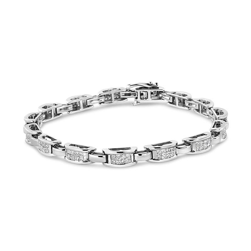 Bids.com 14K White Gold 2.00 Cttw Invisble-Set Princess Diamond Link Bracelet (I1-I2 Clarity, I-J Color) - 7.25" Bracelets White Smoke White.Gold / 7.25