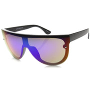 zeroUV Retro Modern Flat Top Mirror Lens Shield Aviator Sunglasses 9798 Sunglasses White Smoke Black Midnight,Black Sun,Black Silver,Blue Mirror,Clear Silver Mirror,Black Smoke