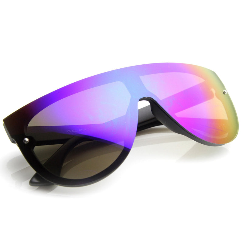zeroUV Retro Modern Flat Top Mirror Lens Shield Aviator Sunglasses 9798 Sunglasses White Smoke Black Midnight,Black Sun,Black Silver,Blue Mirror,Clear Silver Mirror,Black Smoke