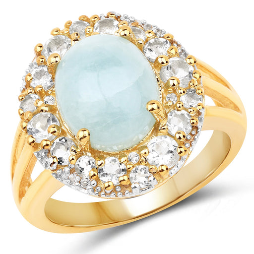 Bids.com 14K Yellow Gold Plated 6.72 Carat Genuine Aquamarine and White Topaz .925 Sterling Silver Ring Rings White Smoke size 6.00,size 7.00,size 8.00,size 9.00