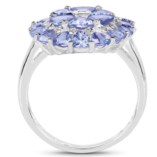 Bids.com 2.96 Carat Genuine Tanzanite and White Diamond .925 Sterling Silver Ring Rings White Smoke size 6.00,size 7.00,size 8.00,size 9.00