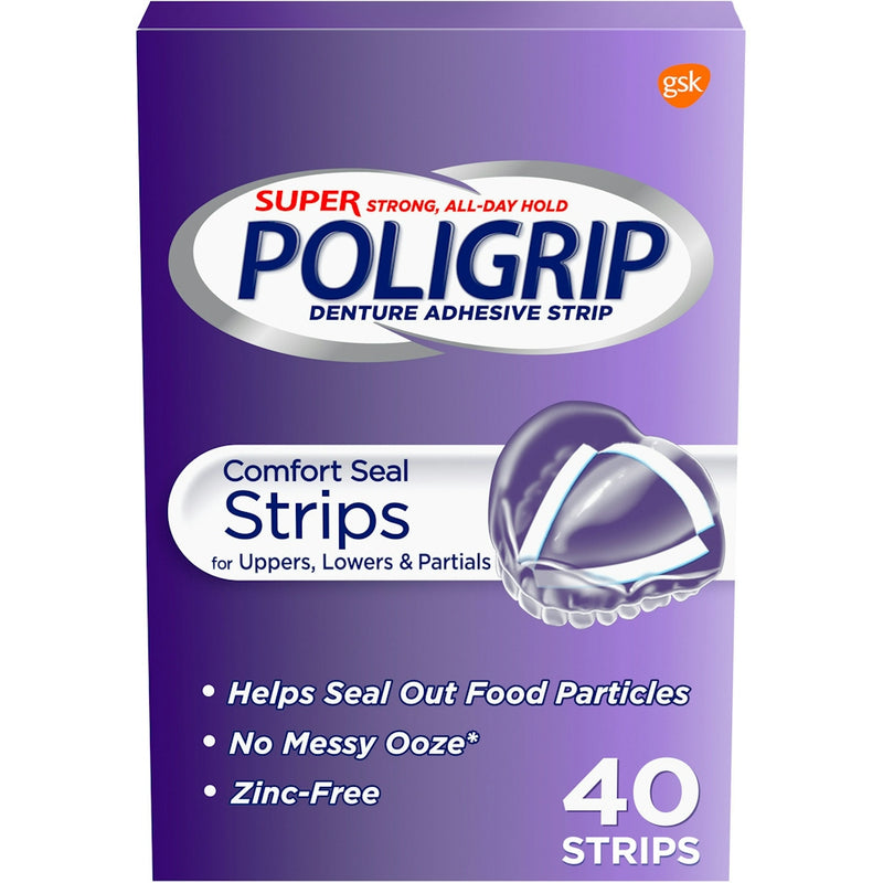 Poligrip Super Poligrip Denture Adhesive Comfort Seal Strips 40Ct Denture Adhesives Slate Gray