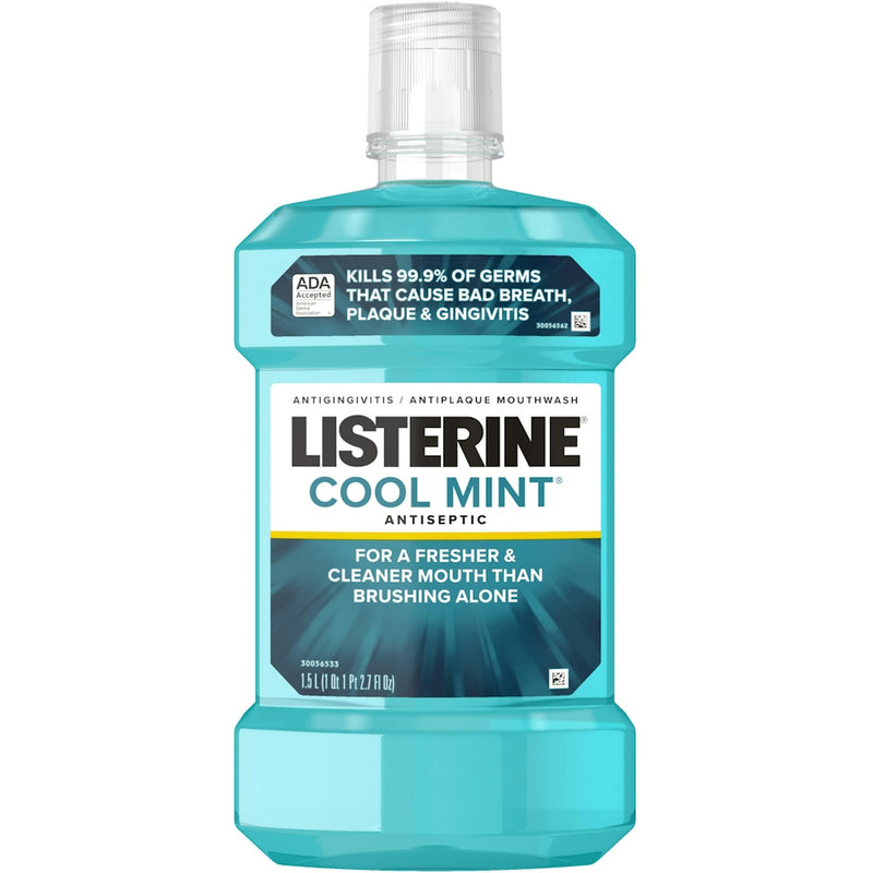 Listerine Listerine Cool Mint Antiseptic Mouthwash For Bad Breath, Plaque And Gingivitis, 1.5 L Mouthwash White Smoke