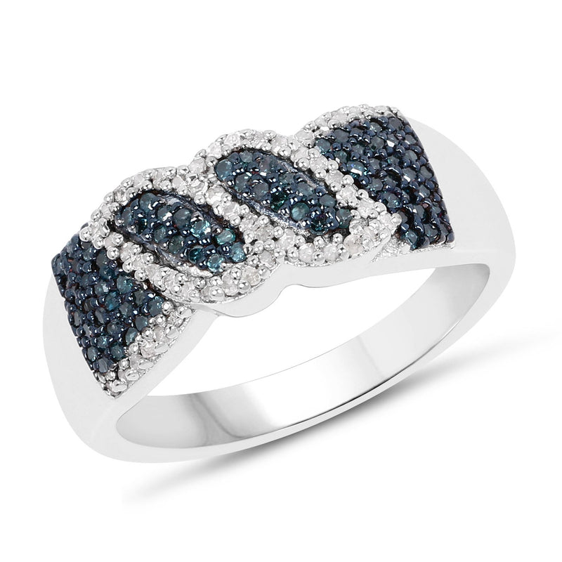 Bids.com 0.67 Carat Genuine Blue Diamond and White Diamond .925 Sterling Silver Ring Rings White Smoke size 7.00,size 5.00,size 6.00,size 8.00,size 9.00
