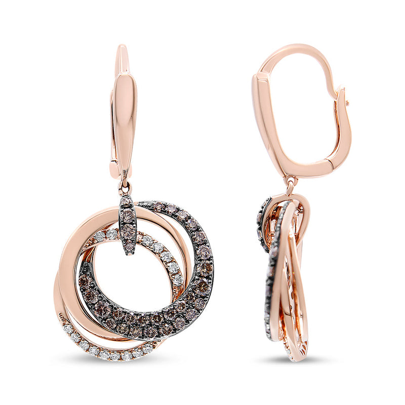 Bids.com 14K Rose Gold 1.00 Cttw White and Brown Diamond Intertwining Hoops and Circle Dangle Earrings (H-I/Brown Color, SI1-SI2 Clarity) Earrings White Smoke Rose.Gold / 1.148