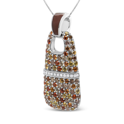 Bids.com .925 Sterling Silver Brown Enamel 1 Cttw White and Brown Diamonds and  1.5mm Yellow and Orange Sapphire Gemstones Statement 18" Pendant Necklace (Brown and F-G Color, VS1-VS2 Clarity) Necklaces White Smoke White.Sterling Silver / 18