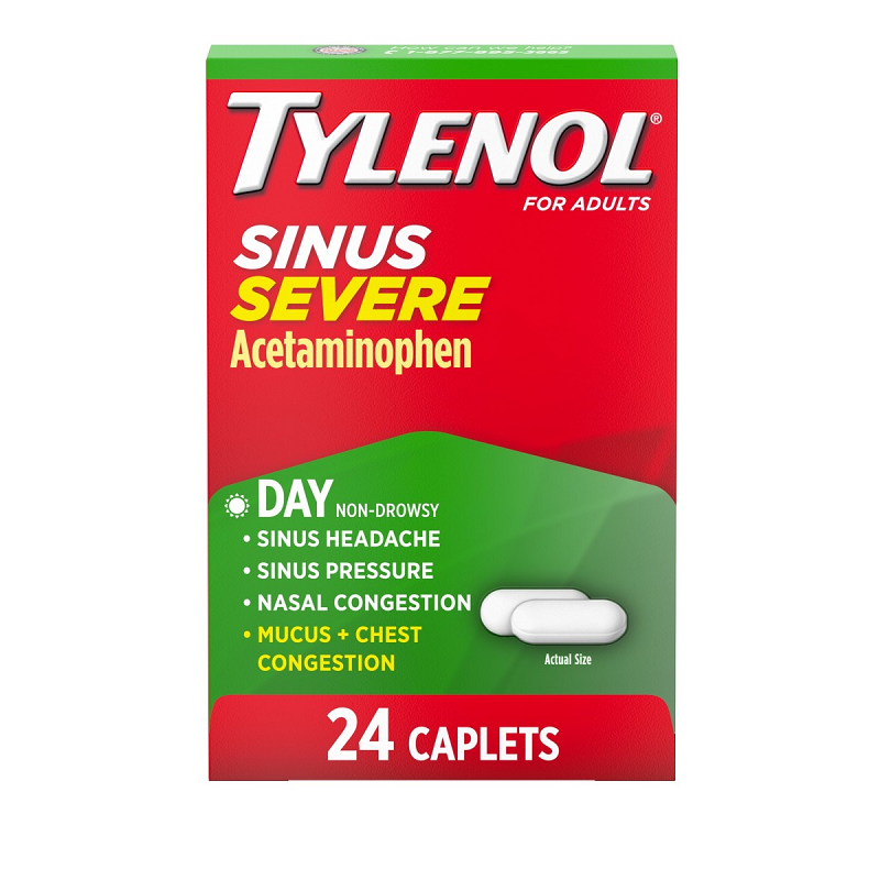 Tylenol Tylenol Sinus Severe Daytime, Maximum Strength Pain & Congestion, 24 Caplets Medicine & Drugs Red