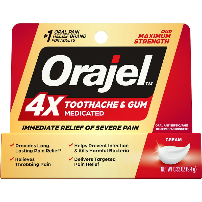 Orajel Orajel 4X For Toothache & Gum Pain: Severe Cream Tube 0.33oz- From #1 Oral Pain Relief Brand Oral Care White Smoke