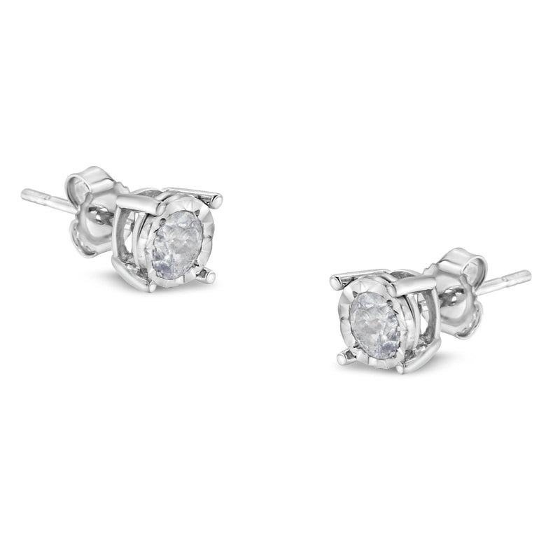 Bids.com .925 Sterling Silver 1/2 Cttw Near Colorless Round Brilliant-Cut Diamond Miracle-Set Stud Earrings (H-I Color, I2-I3 Clarity) Earrings White Smoke White.Sterling Silver / 0.5