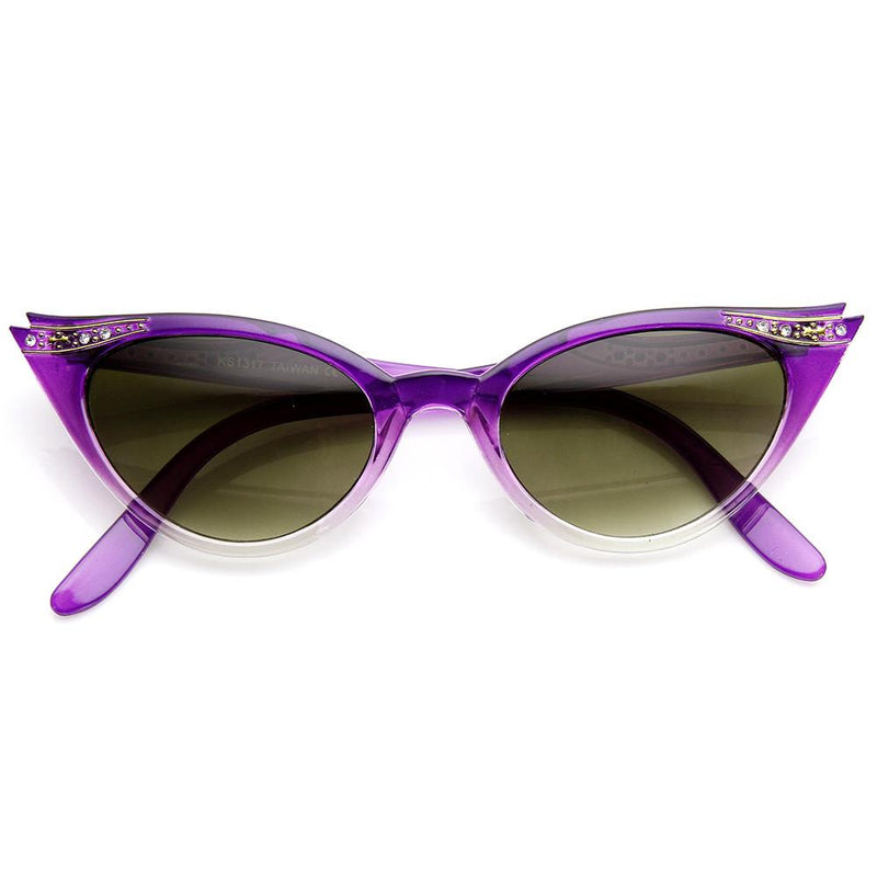 zeroUV Elegant 50s Vintage Womens Fashion Rhinestone Cat Eye Sunglasses 8433 Sunglasses White Smoke Purple Fade