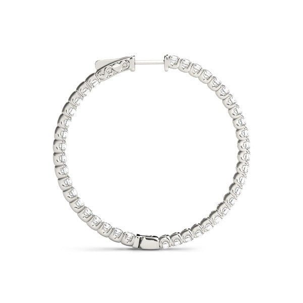 Bids.com 14k White Gold Diamond Hoop Earrings with Shared Prong Setting (2 cttw) Earrings White Smoke White Gold