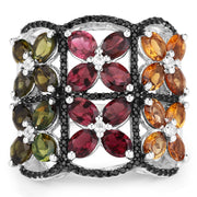 Bids.com 8.38 Carat Genuine Multi Tourmaline .925 Sterling Silver Ring Rings White Smoke size 7.00,size 6.00,size 8.00,size 9.00
