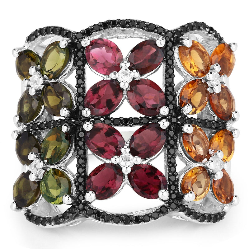 Bids.com 8.38 Carat Genuine Multi Tourmaline .925 Sterling Silver Ring Rings White Smoke size 7.00,size 6.00,size 8.00,size 9.00