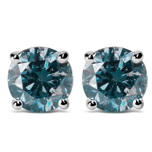 Bids.com 14K White Gold 1/2 Cttw Round Brilliant Cut Lab Grown Blue Diamond 4-Prong Classic Solitaire Stud Earrings (Blue Color, VVS2-VS1 Clarity) Earrings White Smoke White.Gold / 0.5