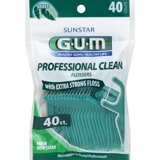 GUM GUM Professional Clean Flossers With Extra Strong Floss Fresh Mint Oral Care White Smoke