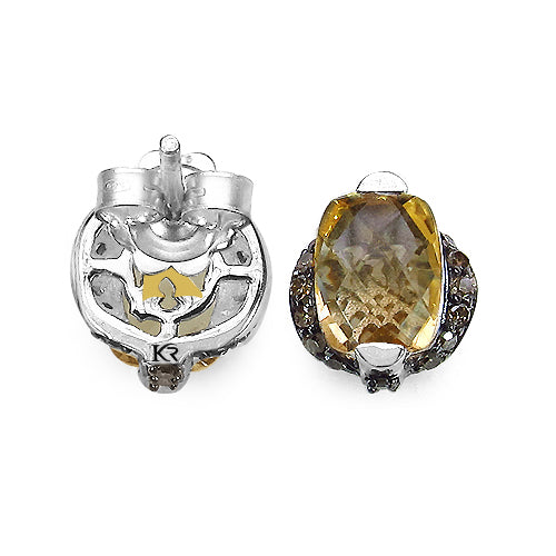 Bids.com 3.14 Carat Genuine Citrine & Black Diamond .925 Sterling Silver Earrings Earrings White Smoke