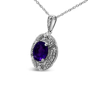 Bids.com .925 Sterling Silver Diamond Accent and 9x7mm Purple Oval Amethyst Gemstone Pendant 18" Necklace (I-J Color, I1-I2 Clarity) Necklaces White Smoke White.Sterling Silver / 18