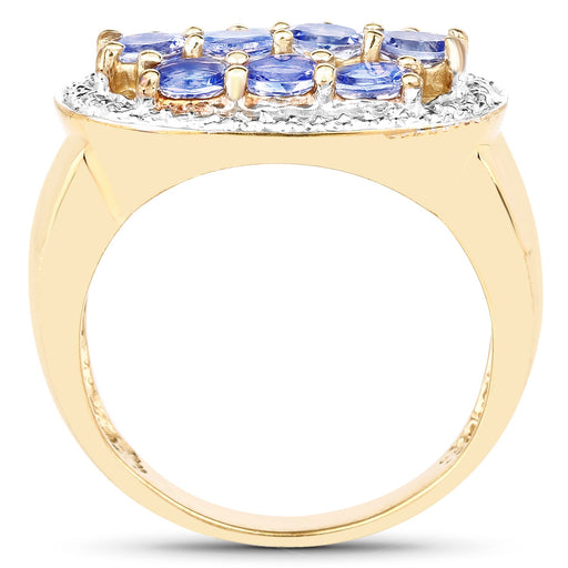 Bids.com 14K Yellow Gold Plated 1.70 Carat Genuine Tanzanite .925 Sterling Silver Ring Rings White Smoke size 6.00,size 7.00,size 8.00,size 9.00