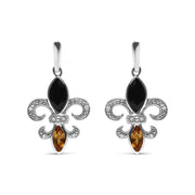Bids.com .925 Sterling Silver Marquise Cut Onyx and Citrine with Diamond Accent Fleur De Lis Drop Stud Earrings (H-I Color, SI1-SI2 Clarity) Earrings White Smoke White.Sterling Silver / 0.05