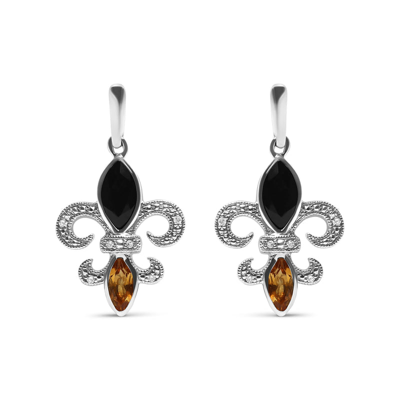 Bids.com .925 Sterling Silver Marquise Cut Onyx and Citrine with Diamond Accent Fleur De Lis Drop Stud Earrings (H-I Color, SI1-SI2 Clarity) Earrings White Smoke White.Sterling Silver / 0.05