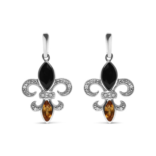 Bids.com .925 Sterling Silver Marquise Cut Onyx and Citrine with Diamond Accent Fleur De Lis Drop Stud Earrings (H-I Color, SI1-SI2 Clarity) Earrings White Smoke White.Sterling Silver / 0.05