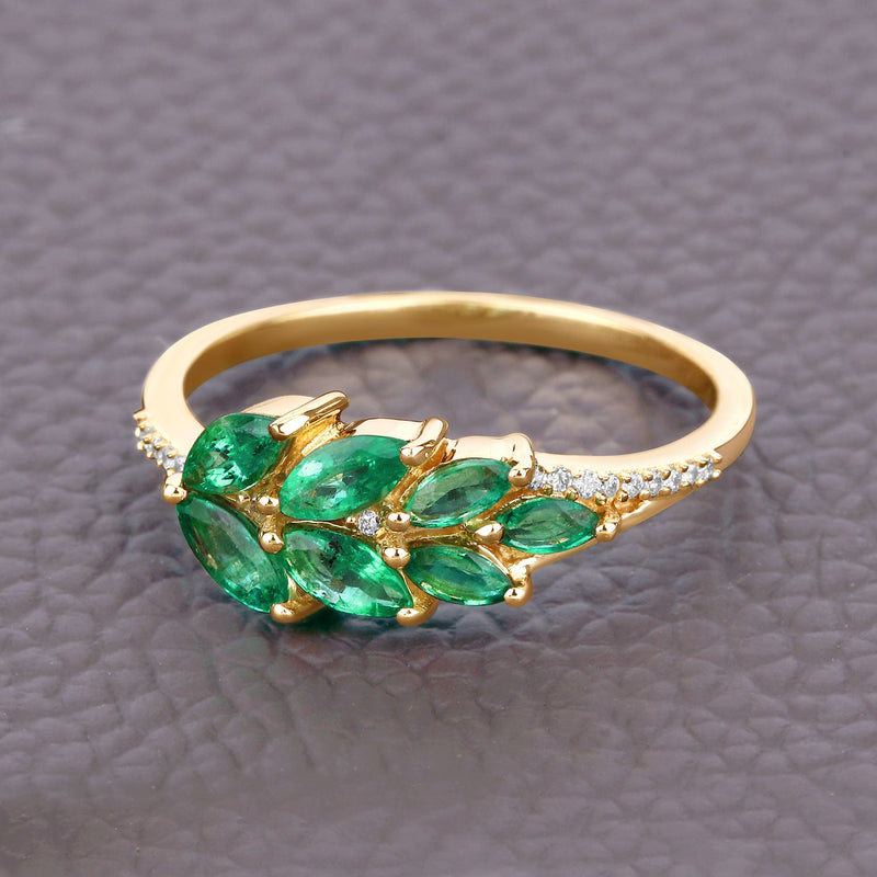 Bids.com 0.68 Carat Genuine Zambian Emerald and White Diamond 14K Yellow Gold Ring Rings Dim Gray size 7.00,size 6.00,size 8.00,size 5.00,size 9.00