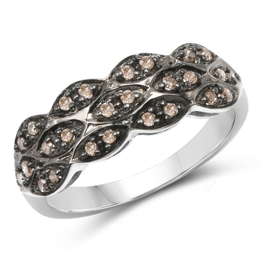 Bids.com 0.31 Carat Genuine Champagne Diamond .925 Sterling Silver Ring Rings White Smoke size 7.00,size 6.00,size 8.00,size 9.00