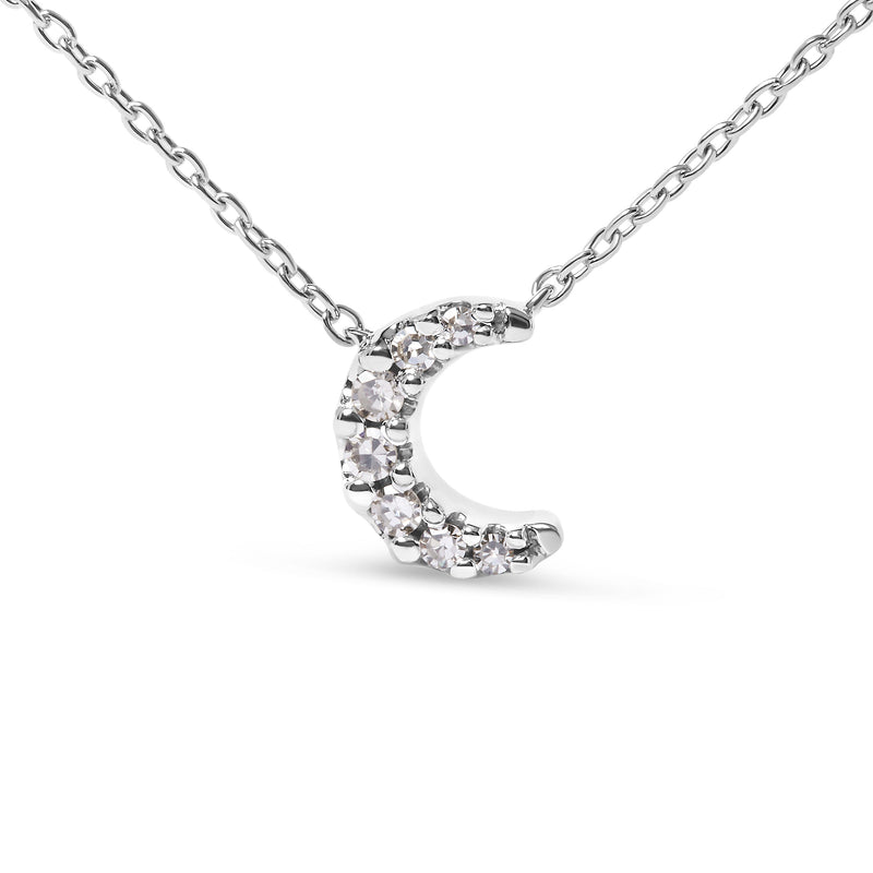 Bids.com 10K White Gold Diamond Accented Crescent Moon Shaped 18" Inch Pendant Necklace (H-I Color, I1-I2 Clarity) Necklaces White Smoke White.Gold / 18