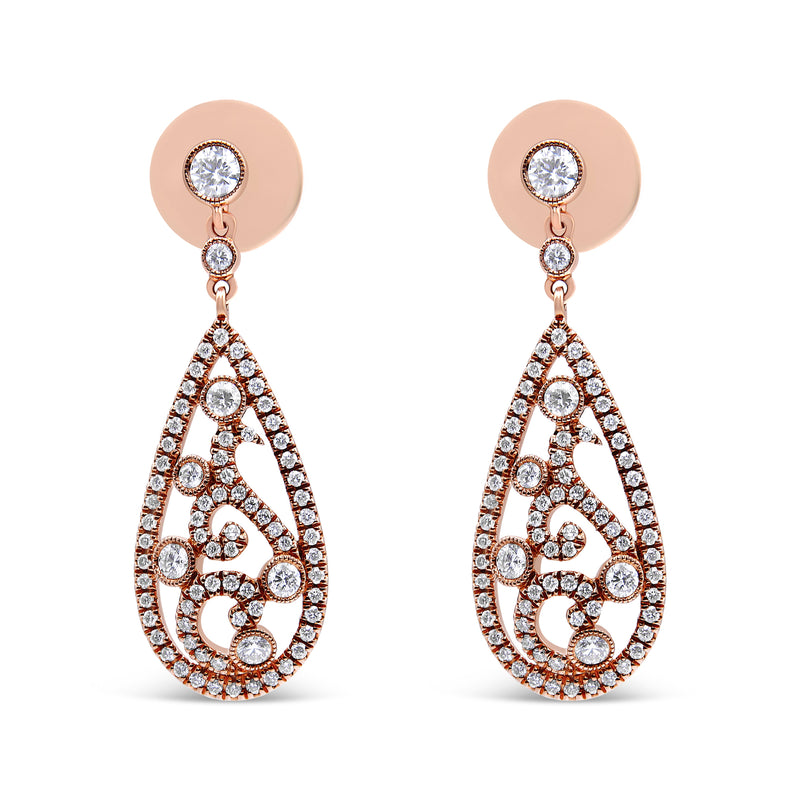 Bids.com 18K Rose Gold 1 1/4 Cttw Diamond Teardrop Shaped Drop and Dangle Screw Back Stud Earring (F-G Color, VS1-VS2 Clarity) Earrings White Smoke Rose.Gold / 1.19