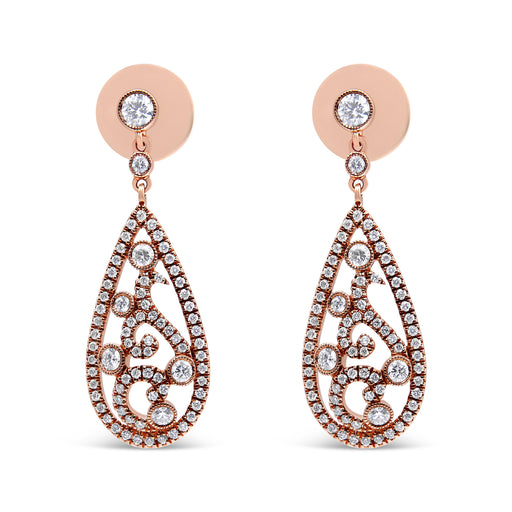 Bids.com 18K Rose Gold 1 1/4 Cttw Diamond Teardrop Shaped Drop and Dangle Screw Back Stud Earring (F-G Color, VS1-VS2 Clarity) Earrings White Smoke Rose.Gold / 1.19