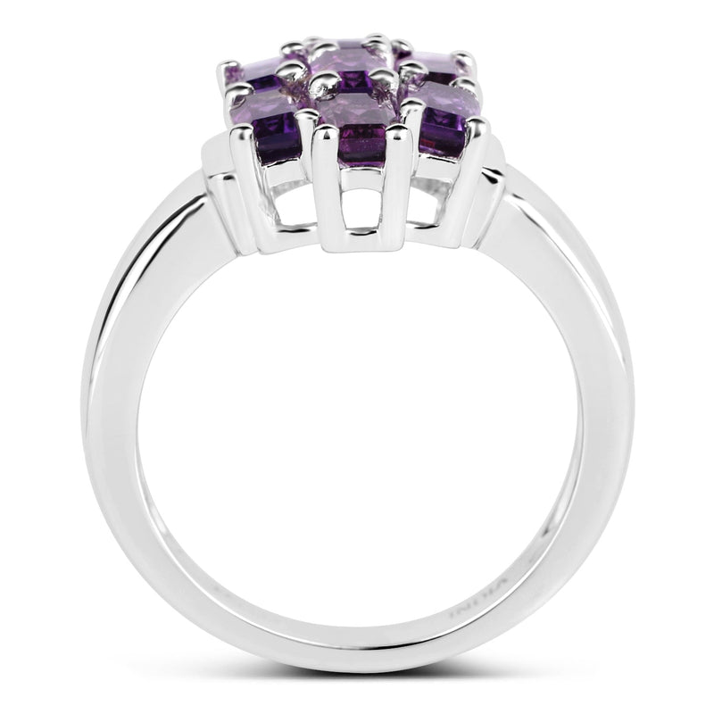 Bids.com 2.80 Carat Genuine Amethyst .925 Sterling Silver Ring Rings White Smoke size 6.00,size 7.00,size 8.00,size 5.00,size 9.00