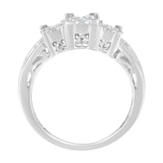 Bids.com 10K White Gold 1/2 Cttw Brilliant & Baguette Cut Diamond 3 Stone Design with 3 Square Clusters Engagement Ring (H-I Color, SI2-I1 Clarity) - Size 6-3/4 Rings White Smoke 7.25 / White.Gold,6.75 / White.Gold,7 / White.Gold