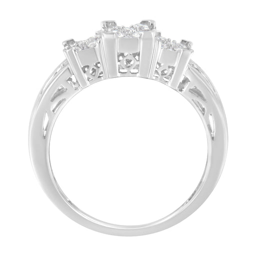 Bids.com 10K White Gold 1/2 Cttw Brilliant & Baguette Cut Diamond 3 Stone Design with 3 Square Clusters Engagement Ring (H-I Color, SI2-I1 Clarity) - Size 6-3/4 Rings White Smoke 7.25 / White.Gold,6.75 / White.Gold,7 / White.Gold