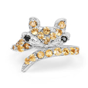Bids.com 1.00 Carat Genuine Citrine & Black Spinel .925 Sterling Silver Ring Rings White Smoke size 7.00,size 6.00,size 8.00,size 9.00,size 5.00,size 10.00