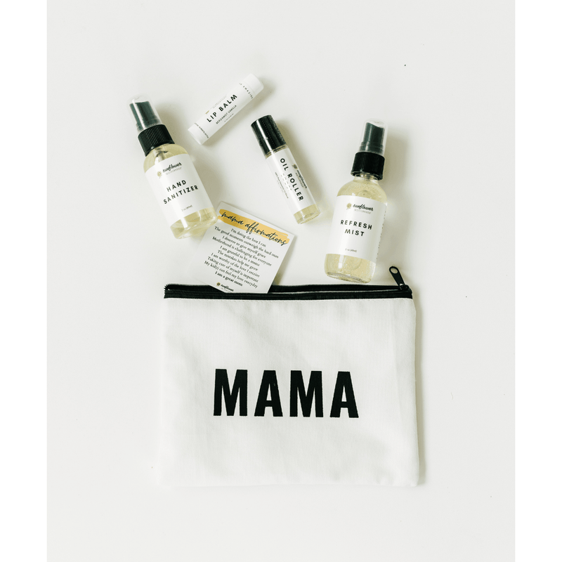 Sunflower Motherhood Self Care Mama Pouch Bundle Bath & Body Gift Set Beige