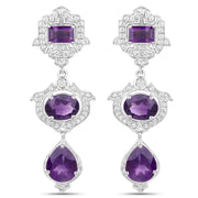 Bids.com 6.97 Carat Genuine Amethyst and White Topaz .925 Sterling Silver Earrings Earrings White Smoke