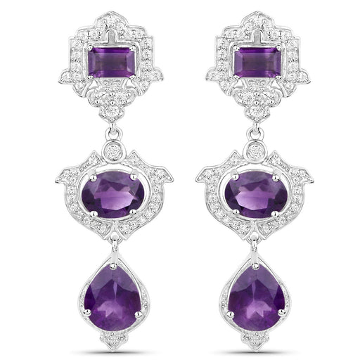 Bids.com 6.97 Carat Genuine Amethyst and White Topaz .925 Sterling Silver Earrings Earrings White Smoke