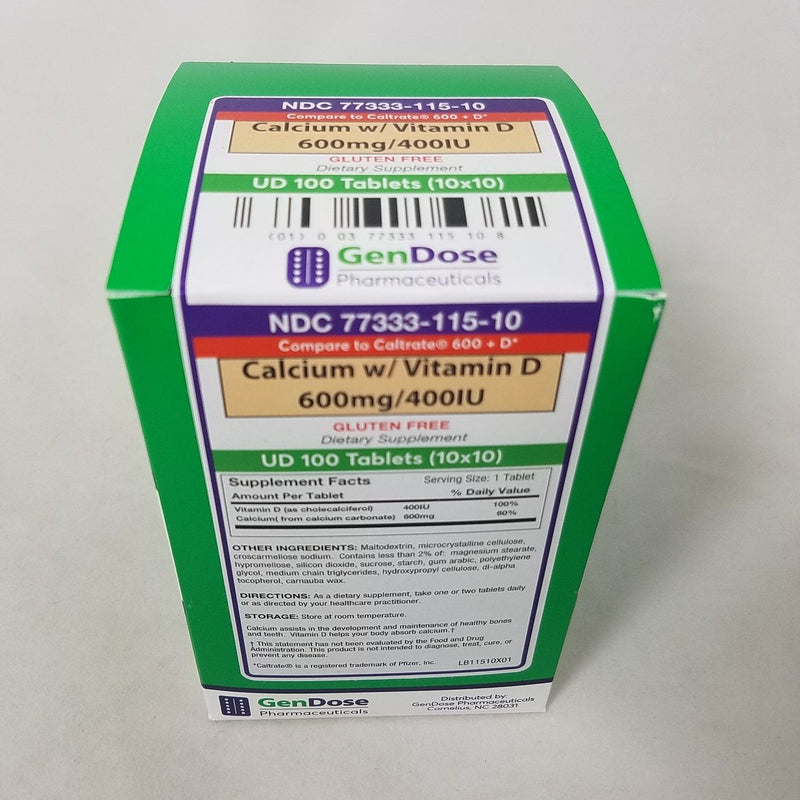 Gendose Gendose Calcium Vitamin D 600mg 400Iu Tab 100 Ud Vitamins & Supplements Gray