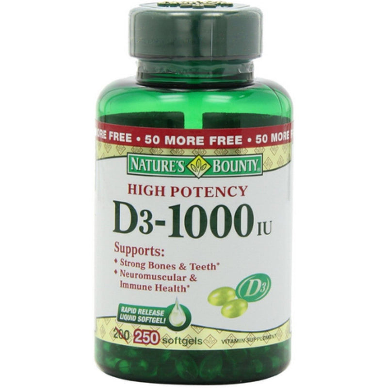 Nature's Bounty Nature's Bounty Vitamin D3, 25 Mcg (1000 IU), 250 Rapid Release Softgels Vitamins & Supplements White Smoke
