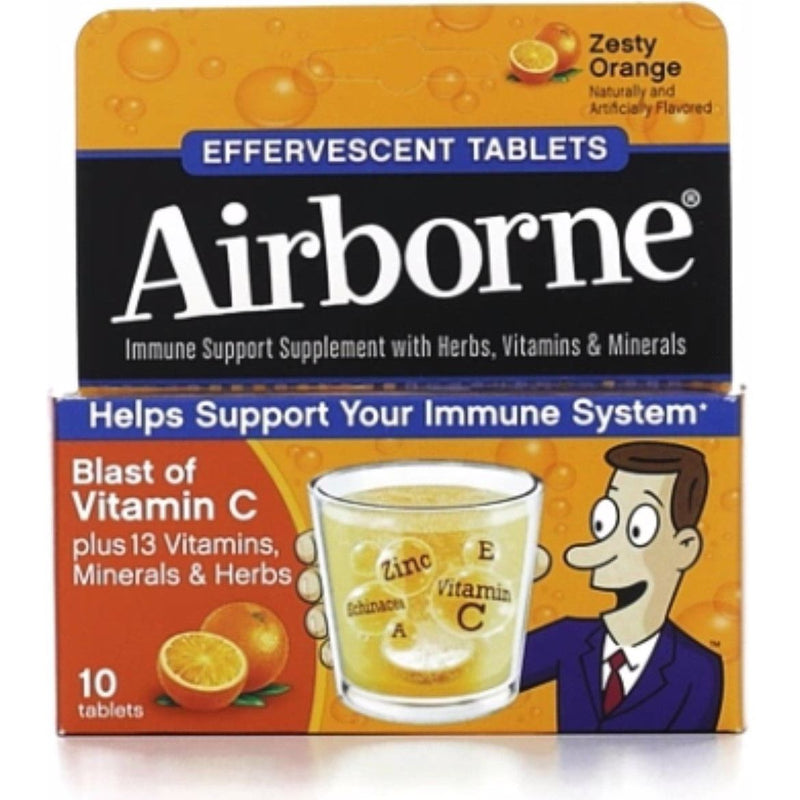 Airborne Airborne Zesty Orange Effervescent Tablets 10 Count - 1000mg Of Vitamin C - Immune Support Supplement Vitamins & Supplements Black