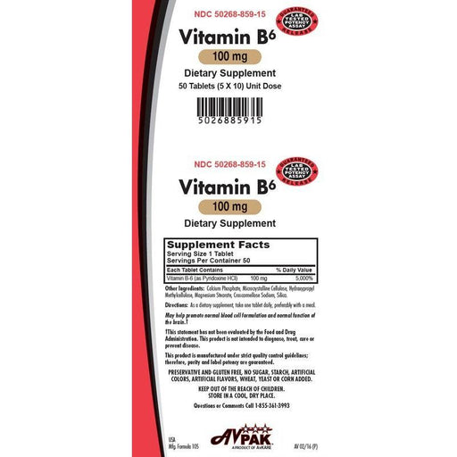 AvKare AvKare Vitamin B-6 Tablets 100 MG Vitamins & Supplements White Smoke