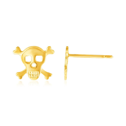 Bids.com 14K Yellow Gold Skull and Crossbones Post Earrings Earrings White Smoke Yellow Gold