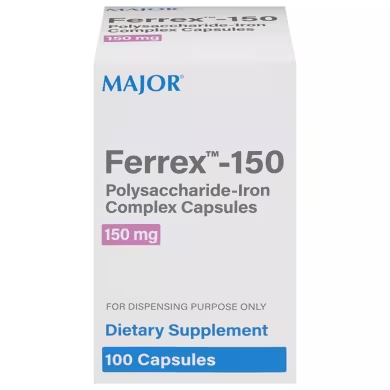 Major Ferrex-150 Polysaccharide-Iron Complex Capsules Iron Supplement 100ct