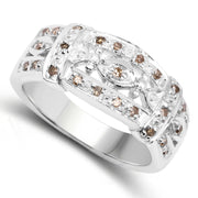 Bids.com 0.32 Carat Genuine Champagne Diamond .925 Sterling Silver Ring Rings White Smoke size 7.00,size 6.00,size 8.00,size 9.00