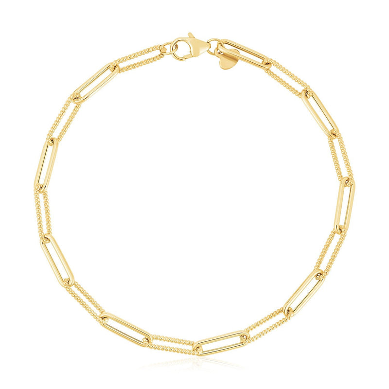 Bids.com 14k Yellow Gold High Polish Alternating Bead Paperclip Bracelet (3.5mm) Bracelets White Smoke 7.5 / Yellow Gold