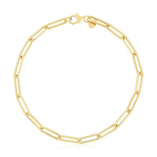 Bids.com 14k Yellow Gold High Polish Alternating Bead Paperclip Bracelet (3.5mm) Bracelets White Smoke 7.5 / Yellow Gold