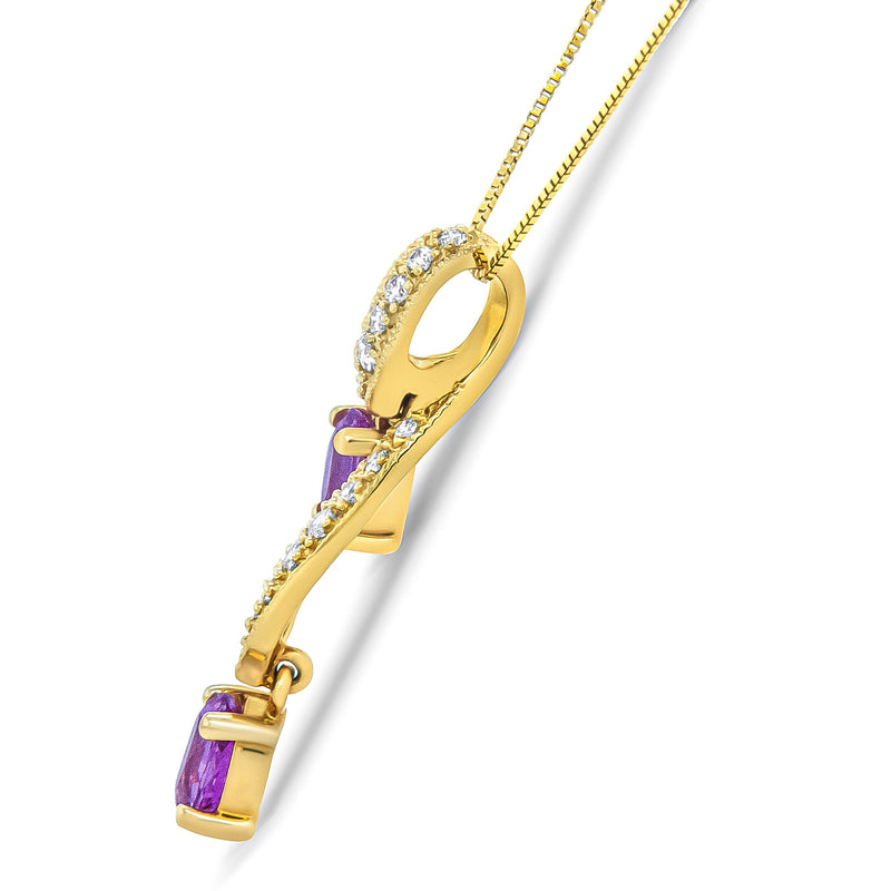 Bids.com 14K Yellow Gold 6x4mm Oval Pink Sapphire and 1/5 Cttw Round Diamond Pendant Necklace - (H-I Color, SI1-SI2 Clarity) Necklaces White Smoke Yellow.Gold / 18